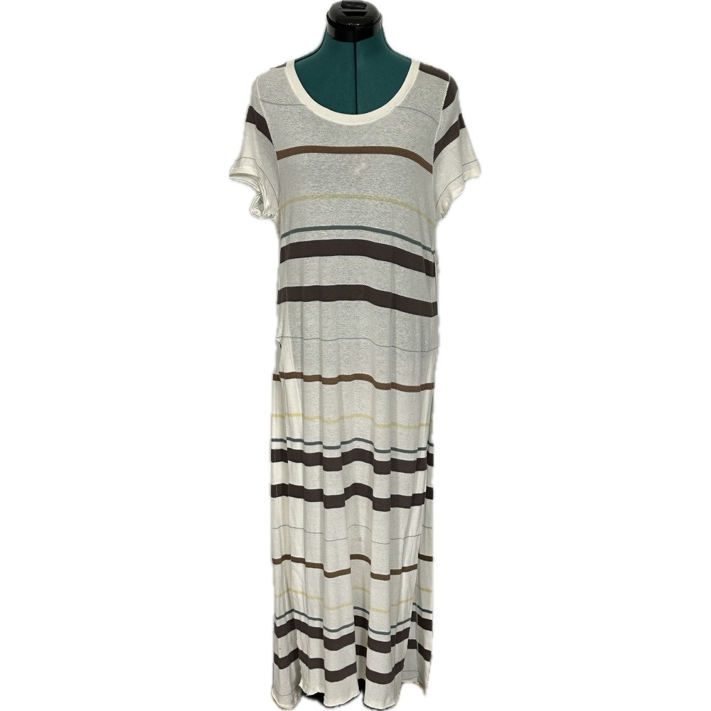 Free People Too Legit Maxi Dress Medium Striped Side Slit Ivory OB466975